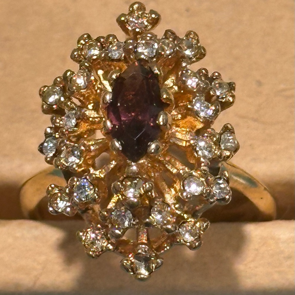 Vintage Gold Tone Seta Amethyst and CZ Cluster Ring - Size 6